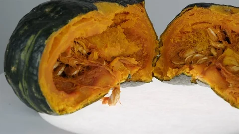 Close up of a cooked squash cut in half. Stock Footage 100998653