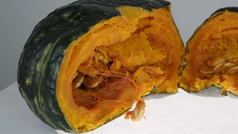 Close up of a cooked squash cut in half. Stock Footage 100999114