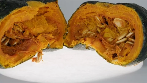 Close up of a cooked squash cut in half. Stock Footage 100999395