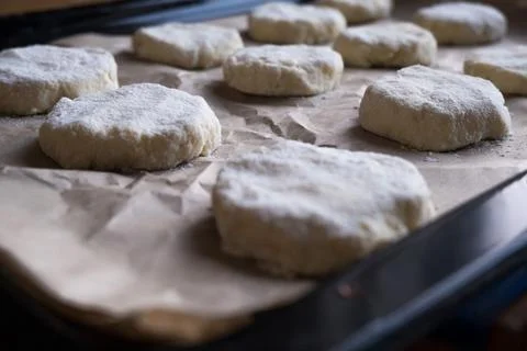 Close-up of cookie dough on a baking sheet. Culinary concept. Stock Photos