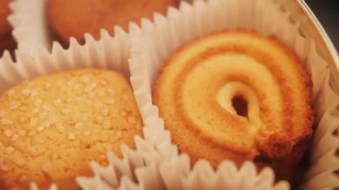 Close up of cookies on the table. Concept of dessert, snack, biscuit, bakery. Stock Footage 284445935