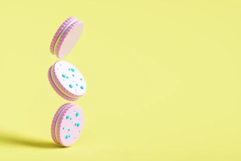Close-up of cookies on a yellow background. 3d rendering illustration Stock Illustration