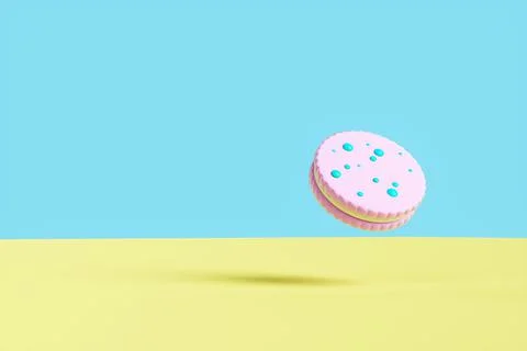 Close-up of cookies on a yellow background. 3d rendering illustration Stock Illustration
