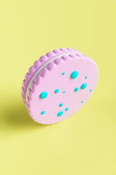 Close-up of cookies on a yellow background. 3d rendering illustration Stockillustratie