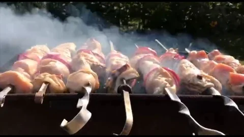 Close up of cooking barbecue Stock Footage 94832443