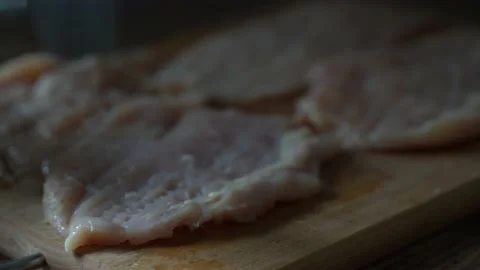 Close up, cooking chops, slicing, chopping, frying at home Stock Footage 131031983