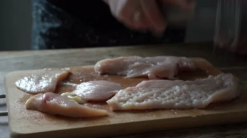 Close up, cooking chops, slicing, chopping, frying at home Stock Footage 131032184