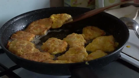 Close up, cooking chops, slicing, chopping, frying at home Stock Footage 131032272