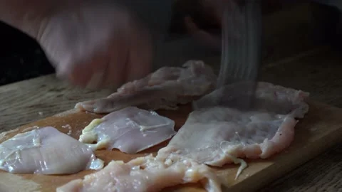 Close up, cooking chops, slicing, chopping frying at home 4k Stock Footage 131032506