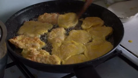 Close up, cooking chops, slicing, chopping frying at home 4k Stock Footage 131032661
