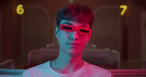 Close Up of Cool Young Trendy Guy in White T shirt Wearing Stylish Glasses Stock Footage 118594514