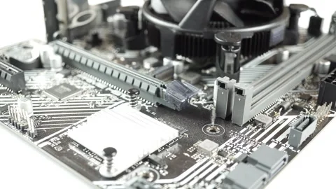 Close-up of Cooler with Other Motherboard Components Side View. Video stock 282967134