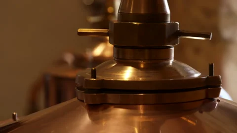 Close-up of copper alembic top with symmetrical industrial design 스톡 동영상 333185364