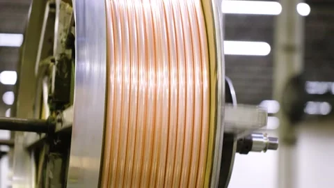 Close-up of Copper Coil On a Giant Spindle Stock Footage 229654021