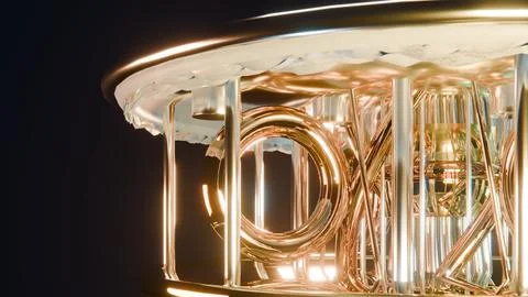 Close Up of Copper Coils on Quantum Computer, 4K Photo Stock Photos