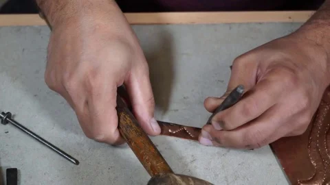 Close-up copper-smith work. Art smiting work progress   Stock Footage 82623820