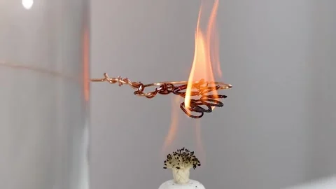 Close Up of Copper Wire Igniting in Acetone Oxidation Reaction Stock Footage 326080931