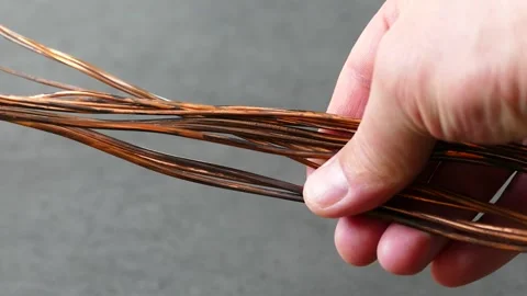 Close-up of copper wire inside electrical wiring - lots of thick copper wire, Stock Footage 170626276