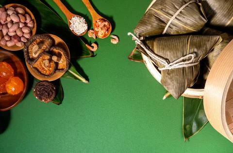Close up, copy space, top view, flat lay. Famous asian chinese tasty handmade Stock Photos