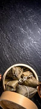 Close up, copy space, top view, flat lay. Famous asian chinese tasty handmade Foto stock