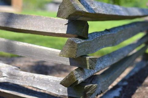 Close up of corner of split rail fence. Stock Photos