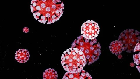 Close-up coronavirus type covid-19, h1n1, bird flu or swine flu background. 3d Stock Illustration