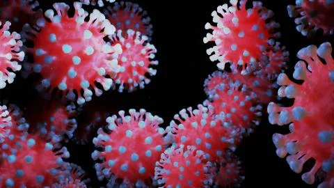 Close-up coronavirus type covid-19, h1n1, bird flu or swine flu background. 3d Stock Illustration