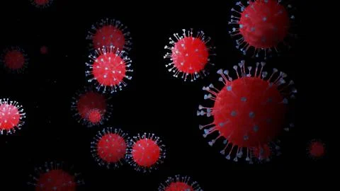 Close-up coronavirus type covid-19, h1n1, bird flu or swine flu background. 3d Stock Illustration