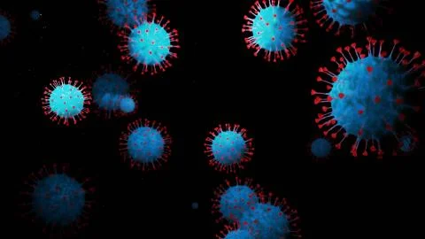 Close-up coronavirus type covid-19, h1n1, bird flu or swine flu background. 3d Stock Illustration