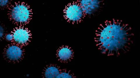 Close-up coronavirus type covid-19, h1n1, bird flu or swine flu background. 3d Stock Illustration