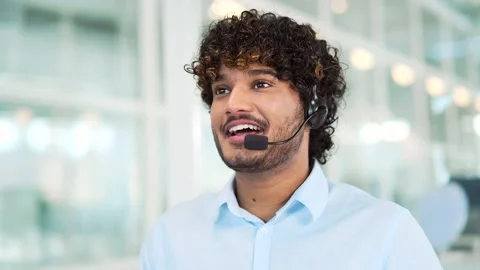 Close up. A corporate operator who works in the support service speaks Stock Footage 237332647