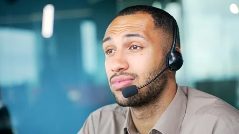 Close up. A corporate operator who works in customer support speaks on a video  Stock Footage 255972853