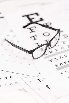 Close up corrective spectacle snellen chart. High quality photo Stock Photos
