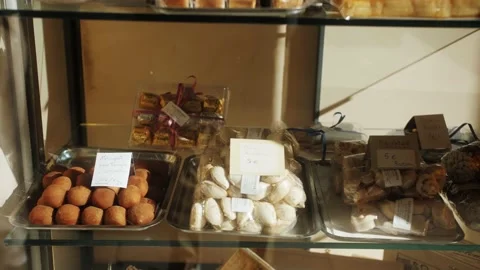 Close-up of counter of candy shop. Concept pastry-shop. Stock Footage 166023164