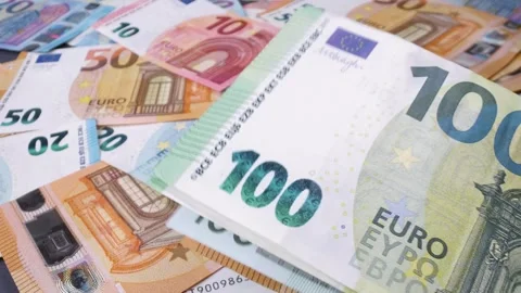 Close-up of counting 100 euro banknotes. Euro currency exchange. Stock Footage 301402164