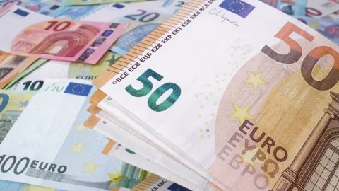A close-up of counting 50-euro banknotes. Cash money in the background. Stock Footage 301402117