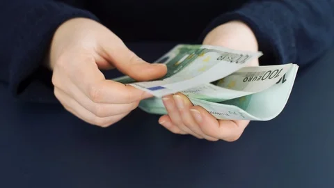 Close up of counting money. Nominal of 100 euro notes counting. Business bills m Stock Footage 121772977