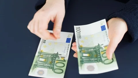 Close up of counting money. Nominal of 100 euro notes counting. Business bills m Stock Footage 121773178