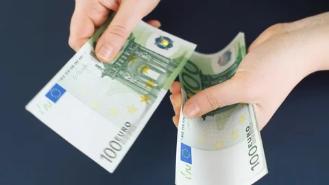 Close up of counting money. Nominal of 100 euro notes counting. Business bills m Stock Footage 121780168