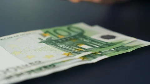 Close up of counting money. Nominal of 100 euro notes counting. Business bills m Stock Footage 121780777