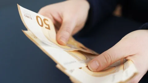 Close up of counting money. Nominal of 50 euro notes counting. Business bills mo Stock Footage 121773340