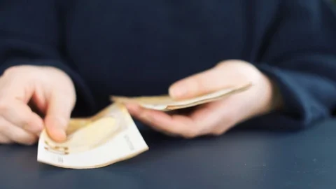 Close up of counting money. Nominal of 50 euro notes counting. Business bills mo Stock Footage 121773500