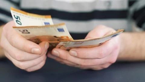 Close up of counting money. Nominal of 50 euro notes counting. Business bills mo Stock Footage 121773607