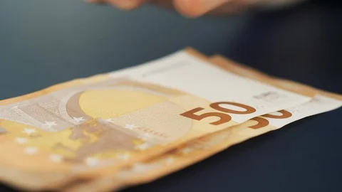 Close up of counting money. Nominal of 50 euro notes counting. Business bills mo Stock Footage 121780639