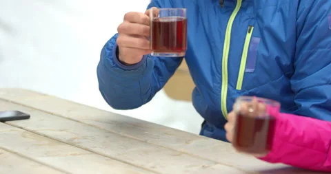 Close Up Of Couple Drinking Tea During Winter Stock Footage 140323165