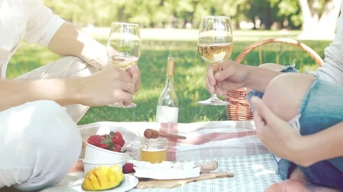 Close-up of a couple's picnic in the park with a bottle of wine 動画素材 81811519
