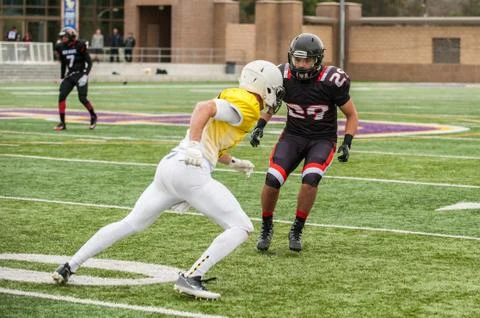 Close coverage on opponent. Stock Photos