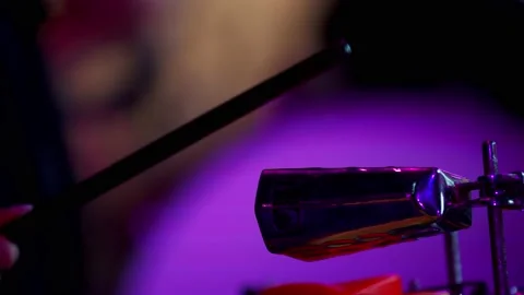 Close up of a cowbell while a drummer is playing, performance, 4k Stock Footage 141573642