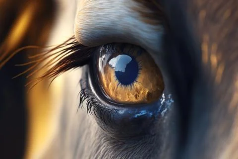 A close up of a cow's eye with a blue circle in the center realistic eyes a.. Stock Illustration