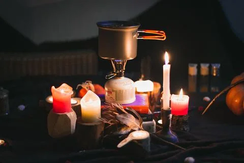 Close up cozy camp kitchen concept photo Stock Photos